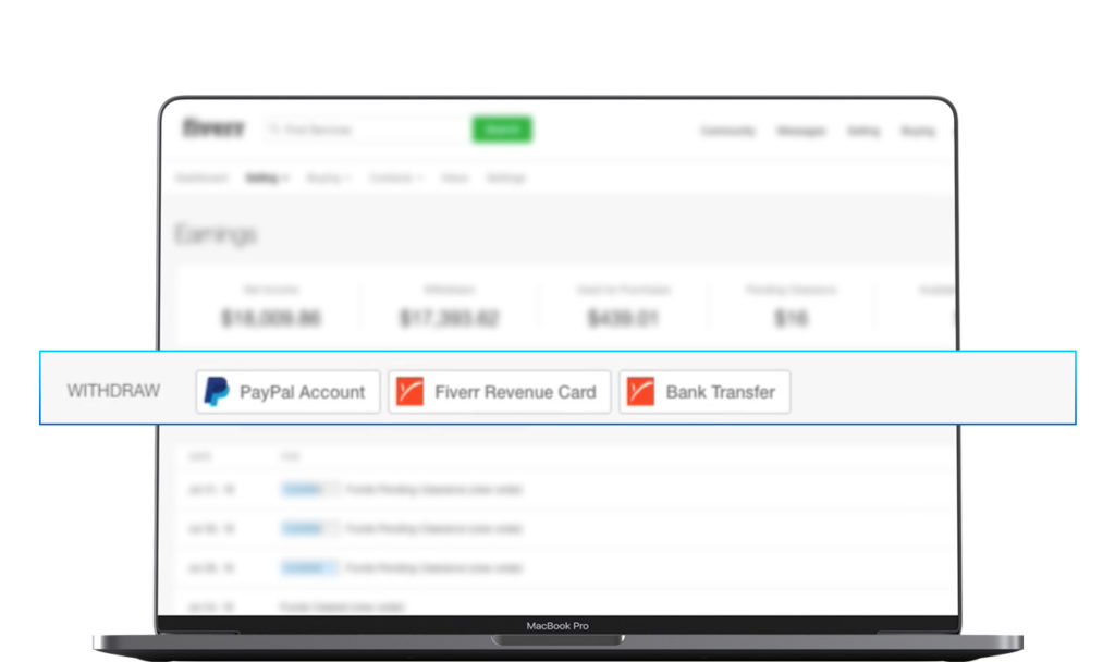 Screenshot of Fiverr Earning Tab on a Macbook Pro